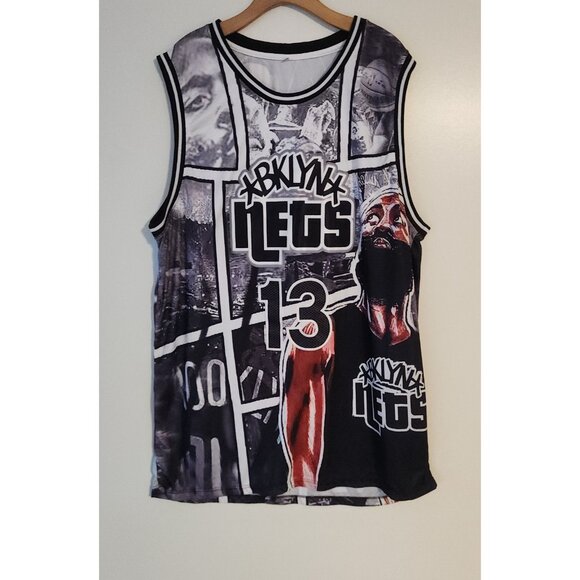 Brooklyn Nets James Harden Jersey Custom Graphic Print Sewn Numbers Mens 3XL - Picture 3 of 13